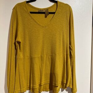 Wrangler Mustard Long Sleeve V-Neck Top, peplum, size XL